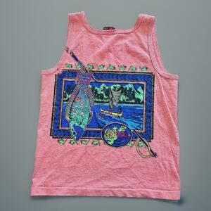 Vintage Gecko Surfer Hawaii Tank Top Mens Small Pink Made In USA 80s